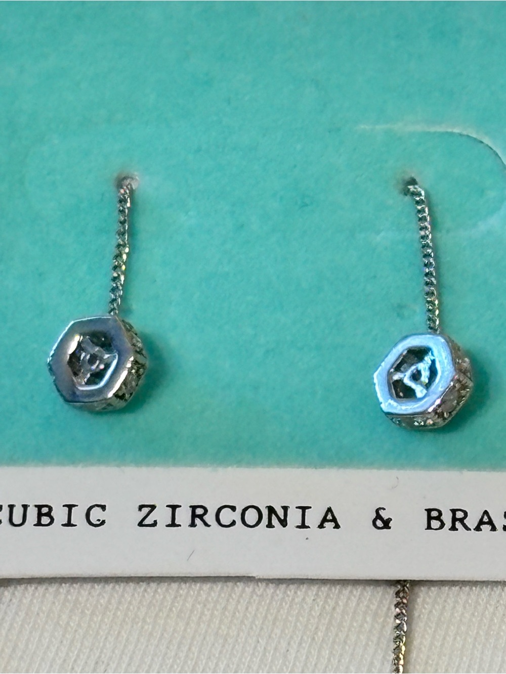 AQUA FROM BLOOMINGDALES GEOMETRIC SHAPED CUBIC ZIRCONIA CHARMS THREADER EARRINGS